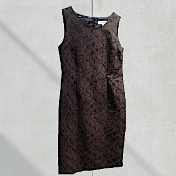 Cute Jones Studio Sleeveless Sheath dress. Brown with Black Floral Pattern - Picture 4 of 14